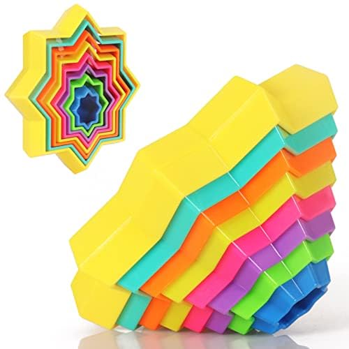Yiran 3D Magic Star Circles Fidget Spinner Colorful Sensory Toy, Portable Fidget Stress Relief Novelty Puzzle Game Anti-Anxiety Poper Hand Toy Early Educational Toy Brain Development Toy Gift for Kids