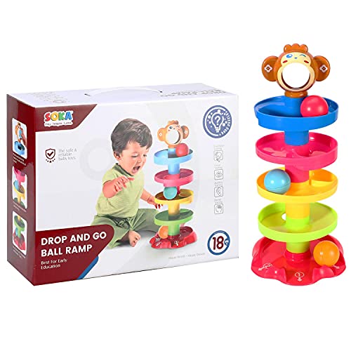 SOKA Drop and Go Ball Ramp 5 Layer Swirling Tower Baby Toy Early Educational Development Toys Sensory Game Activity Puzzle Stacking Play Gifts for Baby Girls Boys Toddlers Kids Children 18 Months+