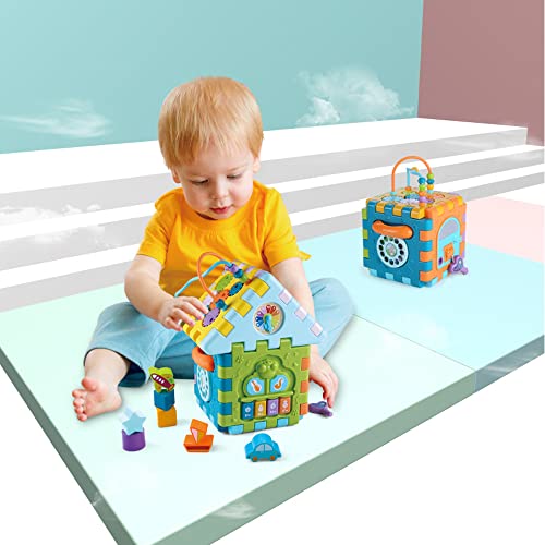Activity Cube Shape Sorter - 9 in 1 Multifunction Baby Activity Center Early Development & Activity toys with Piano, Bead Maze Toy Baby Musical Toys Educational Gift for 1,2,3 Years Old Toddler Kids