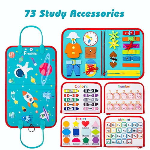Freekite Busy Board for Toddlers, Montessori Sensory Activities, Early Development Toys, Preschool Educational Toys, Fine Motor Skills Toys and Gifts for Kids Aged 2, 3, 4, 5, 6 (Outer Space)