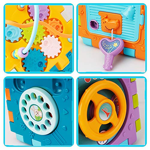 Activity Cube Shape Sorter - 9 in 1 Multifunction Baby Activity Center Early Development & Activity toys with Piano, Bead Maze Toy Baby Musical Toys Educational Gift for 1,2,3 Years Old Toddler Kids