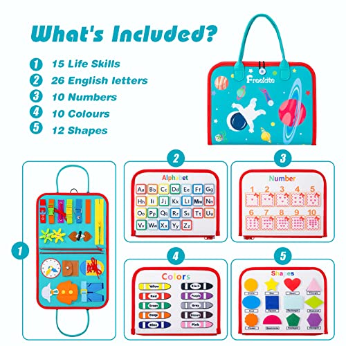 Freekite Busy Board for Toddlers, Montessori Sensory Activities, Early Development Toys, Preschool Educational Toys, Fine Motor Skills Toys and Gifts for Kids Aged 2, 3, 4, 5, 6 (Outer Space)