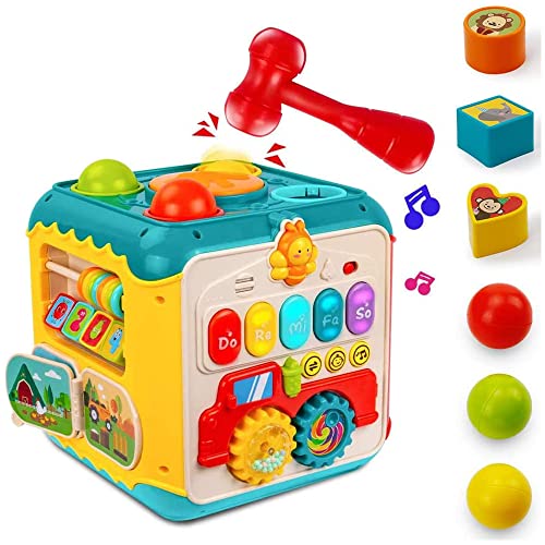 WISHTIME Musical Activity Cube Baby Toy - 7 in 1 Learning Play Cube for Toddlers Activity Centre Cube Shape Sorter Toy Early Development Educational Toy for Boys Girls Kids 18 Months Plus