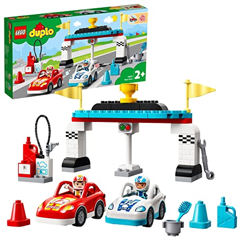 LEGO 10947 DUPLO Town Race Cars Toy for Toddlers 2 Plus Years Old, Push & Go Racer Vehicles Set for Preschool Kids, Boys & Girls, Early Development and Activity Toys