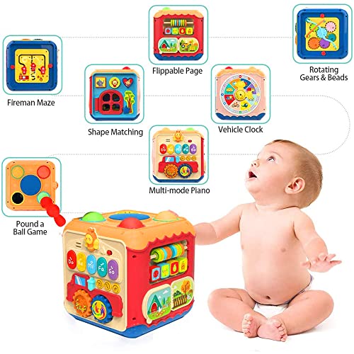 WISHTIME Musical Activity Cube Baby Toy - 7 in 1 Learning Play Cube for Toddlers Activity Centre Cube Shape Sorter Toy Early Development Educational Toy for Boys Girls Kids 18 Months Plus