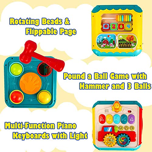 WISHTIME Musical Activity Cube Baby Toy - 7 in 1 Learning Play Cube for Toddlers Activity Centre Cube Shape Sorter Toy Early Development Educational Toy for Boys Girls Kids 18 Months Plus
