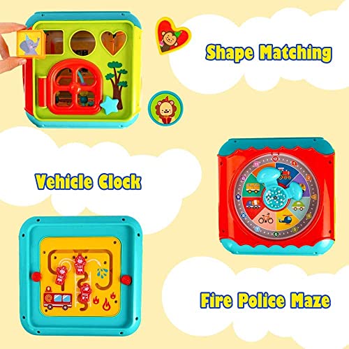 WISHTIME Musical Activity Cube Baby Toy - 7 in 1 Learning Play Cube for Toddlers Activity Centre Cube Shape Sorter Toy Early Development Educational Toy for Boys Girls Kids 18 Months Plus