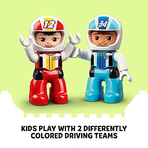 LEGO 10947 DUPLO Town Race Cars Toy for Toddlers 2 Plus Years Old, Push & Go Racer Vehicles Set for Preschool Kids, Boys & Girls, Early Development and Activity Toys