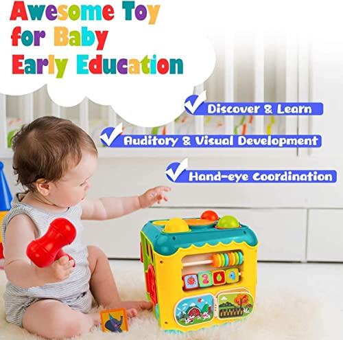 WISHTIME Musical Activity Cube Baby Toy - 7 in 1 Learning Play Cube for Toddlers Activity Centre Cube Shape Sorter Toy Early Development Educational Toy for Boys Girls Kids 18 Months Plus
