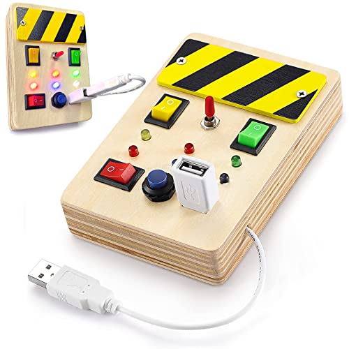 STAY GENT Montessori Toys Light Up Busy Board Switch Toys for Toddlers Aged 1 2 3 4, Toddler Montessori Educational Wooden Sensory Board Early Development & Activity Toys Gifts for Kids Boys Girls