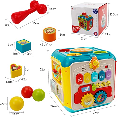 WISHTIME Musical Activity Cube Baby Toy - 7 in 1 Learning Play Cube for Toddlers Activity Centre Cube Shape Sorter Toy Early Development Educational Toy for Boys Girls Kids 18 Months Plus