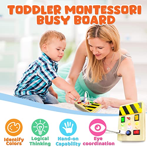 STAY GENT Montessori Toys Light Up Busy Board Switch Toys for Toddlers Aged 1 2 3 4, Toddler Montessori Educational Wooden Sensory Board Early Development & Activity Toys Gifts for Kids Boys Girls