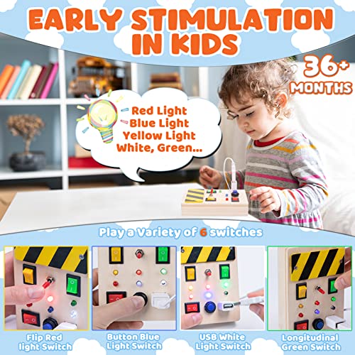 STAY GENT Montessori Toys Light Up Busy Board Switch Toys for Toddlers Aged 1 2 3 4, Toddler Montessori Educational Wooden Sensory Board Early Development & Activity Toys Gifts for Kids Boys Girls