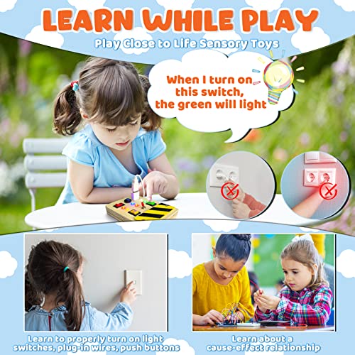 STAY GENT Montessori Toys Light Up Busy Board Switch Toys for Toddlers Aged 1 2 3 4, Toddler Montessori Educational Wooden Sensory Board Early Development & Activity Toys Gifts for Kids Boys Girls
