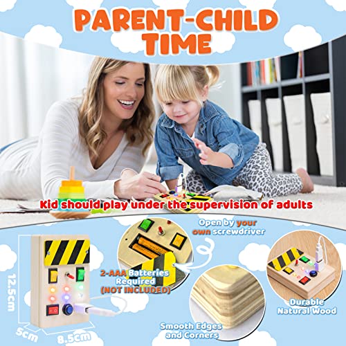 STAY GENT Montessori Toys Light Up Busy Board Switch Toys for Toddlers Aged 1 2 3 4, Toddler Montessori Educational Wooden Sensory Board Early Development & Activity Toys Gifts for Kids Boys Girls