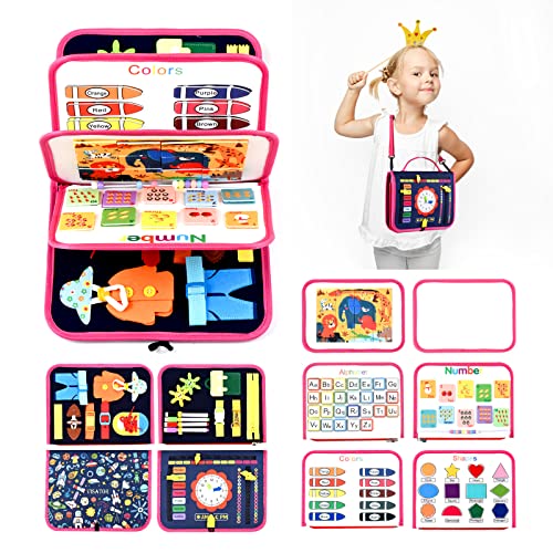 Busy Board Montessori Toys For Toddlers Sensory Toys Gifts For 1 2 3 4 5 6 Year Old Girls Boys Preschool Educational Learning Toys Activity Board For Fine Motor Skills Kids Airplane Car Travel Toys