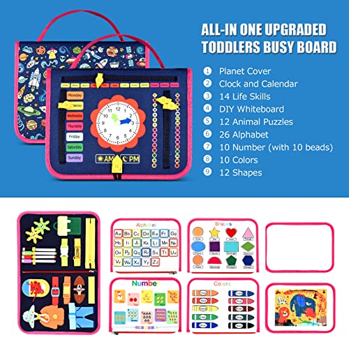 Busy Board Montessori Toys For Toddlers Sensory Toys Gifts For 1 2 3 4 5 6 Year Old Girls Boys Preschool Educational Learning Toys Activity Board For Fine Motor Skills Kids Airplane Car Travel Toys