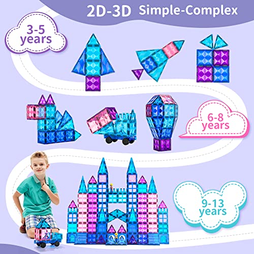Magnetic Building Blocks 52 pcs,Kids Toys for 2 3 4 5 Year Old Boys Girls with Strong Magnet,Magnetic Tiles for Princess Pretend Play Games and Early Development Gift for Girls Boys Age 3 4 5 6 7 8 9