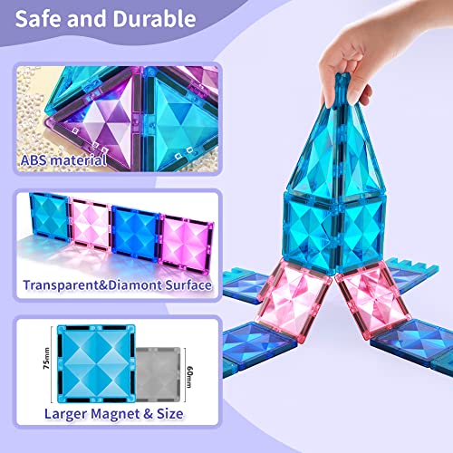 Magnetic Building Blocks 52 pcs,Kids Toys for 2 3 4 5 Year Old Boys Girls with Strong Magnet,Magnetic Tiles for Princess Pretend Play Games and Early Development Gift for Girls Boys Age 3 4 5 6 7 8 9