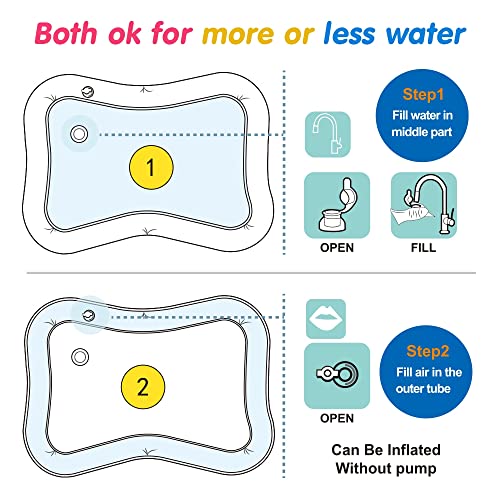 VATOS Tummy Time Water Mat Inflatable Baby Water Play Mat for Kids Perfect Sensory Toys for Baby Early Development Activity Centers for Infants & Toddlers 3 6 9 Months Newborn Girls Boys