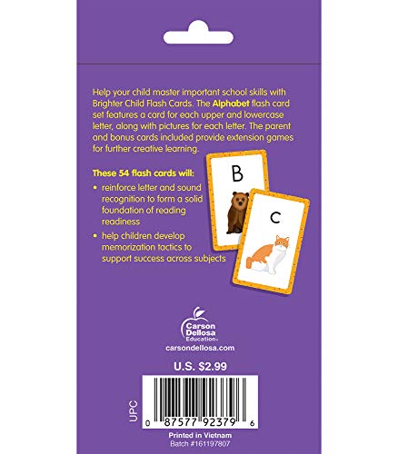 Carson Dellosa Alphabet Flash Cards for Toddlers 2-4 Years, Letter and ABC Flash Cards, Uppercase and Lowercase Letters, Early Reading Comprehension ... (54 Cards) (Brighter Child Flash Cards)