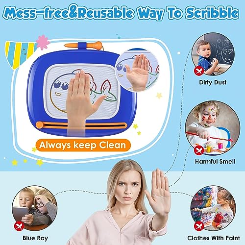 Smasiagon Magnetic Drawing Board for Kids, Toddlers Boy Toys Age 1 2 3, Colorful Erasable Magna Doodle Pad Early Education Learning Development Toy for 18+ Month Old Boys Birthday Gifts, Navy Blue