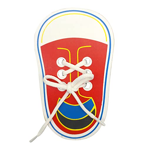 CHEERYMAGIC Wooden Lacing Shoe, Shoe Lace Practice Board Learn to Tie Shoe Laces Kids Teaching Tie Shoelaces Shoelace Teaching Aids Lacing Shoes Educational Tool For Kids Toddler A4-XDX