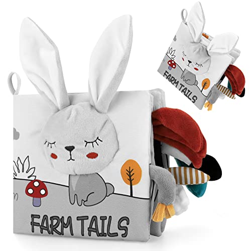 Sirecal Baby Books 0-6 Months, Soft Crinkle Cloth High Contrast Sensory Books for Babies, Newborn Touch Feel Activity Early Development Toy Infant 0 3 6 12 Months Boy Girl Shower Gifts (Rabbit)