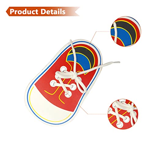 CHEERYMAGIC Wooden Lacing Shoe, Shoe Lace Practice Board Learn to Tie Shoe Laces Kids Teaching Tie Shoelaces Shoelace Teaching Aids Lacing Shoes Educational Tool For Kids Toddler A4-XDX