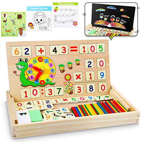 lenbest Wooden Toys Maths Games - Educational Science Kits - Number Blocks | Teaching Learning Clock | Counting Toys - Early Development & Activity Toys - Toys for 4 5 6 Year Old Boys Girls gifts