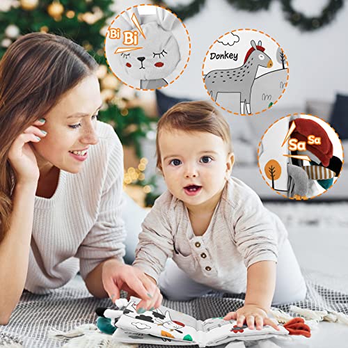 Sirecal Baby Books 0-6 Months, Soft Crinkle Cloth High Contrast Sensory Books for Babies, Newborn Touch Feel Activity Early Development Toy Infant 0 3 6 12 Months Boy Girl Shower Gifts (Rabbit)