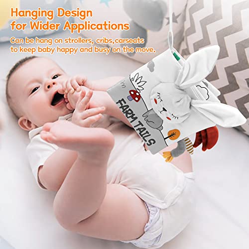 Sirecal Baby Books 0-6 Months, Soft Crinkle Cloth High Contrast Sensory Books for Babies, Newborn Touch Feel Activity Early Development Toy Infant 0 3 6 12 Months Boy Girl Shower Gifts (Rabbit)