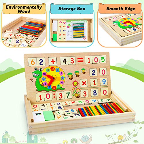 lenbest Wooden Toys Maths Games - Educational Science Kits - Number Blocks | Teaching Learning Clock | Counting Toys - Early Development & Activity Toys - Toys for 4 5 6 Year Old Boys Girls gifts