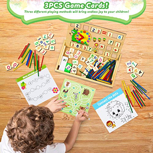 lenbest Wooden Toys Maths Games - Educational Science Kits - Number Blocks | Teaching Learning Clock | Counting Toys - Early Development & Activity Toys - Toys for 4 5 6 Year Old Boys Girls gifts