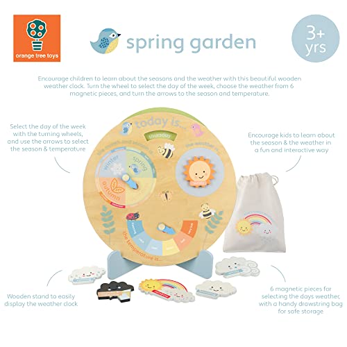 Kids Weather Clock, Wooden Teaching Clock – Magnetic Clock Weather Station, Wooden Early Development & Activity Toys for Girls and Boys, Toddler Toys – Kids Calendar Clock by Orange Tree Toys