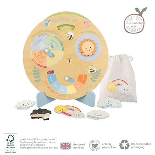 Kids Weather Clock, Wooden Teaching Clock – Magnetic Clock Weather Station, Wooden Early Development & Activity Toys for Girls and Boys, Toddler Toys – Kids Calendar Clock by Orange Tree Toys