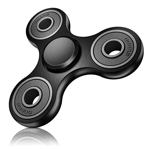 Aolcev Fidget Spinner Hand Spinner Fidget Toy Stainless Steel Metal 2-5 Minutes Fast Bearing Spins Hand Spinner Tri Finger Gyro Toy ADHD EDC Focus Anxiety Stress Relief Toys for Kids Women Men-Black