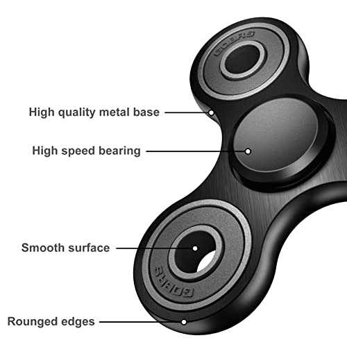 Aolcev Fidget Spinner Hand Spinner Fidget Toy Stainless Steel Metal 2-5 Minutes Fast Bearing Spins Hand Spinner Tri Finger Gyro Toy ADHD EDC Focus Anxiety Stress Relief Toys for Kids Women Men-Black