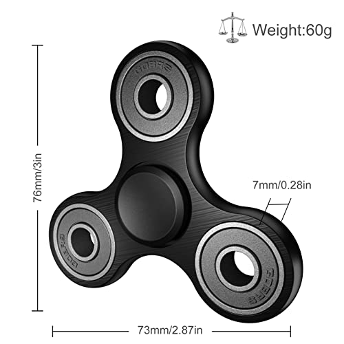 Aolcev Fidget Spinner Hand Spinner Fidget Toy Stainless Steel Metal 2-5 Minutes Fast Bearing Spins Hand Spinner Tri Finger Gyro Toy ADHD EDC Focus Anxiety Stress Relief Toys for Kids Women Men-Black