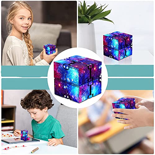 Tukcherry Infinity Cube Fidget Cube Toy Stress Anxiety Relief for Adults and Kids Hand-Held Magic Puzzle Flip Cube Preschool Toy for ADD ADHD Fidget Finger Cube Toys for Killing Time (Starry sky)