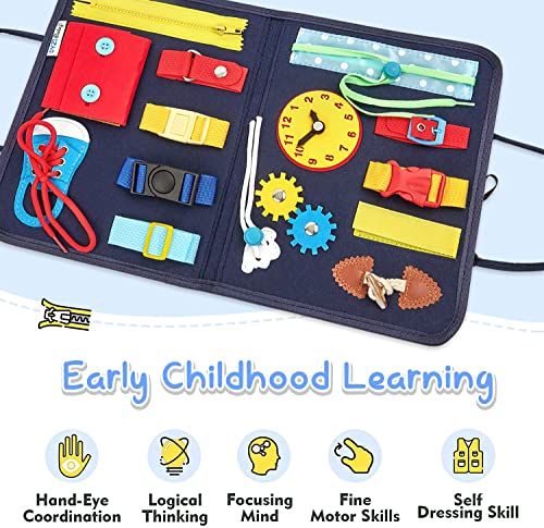 DYZI Busy Board for Toddlers-Educational Preschool Activity Toy for Boys & Girls-Sensory Travel Toys for Early Development-Montessori Board with Buckles for 1 2 3 4 Years Old for Kids