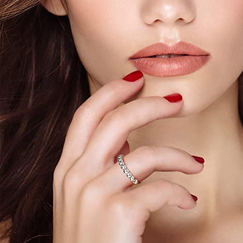 6 Pcs Anxiety Ring for Women Men - Retro Adjustable Fidget Rings with Beads 925 Sterling Silver Open Finger Rings Anxiety Stress Reliever Spinner Bead Rings or Anxiety Women Men Kids