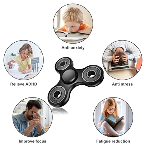 Aolcev Fidget Spinner Hand Spinner Fidget Toy Stainless Steel Metal 2-5 Minutes Fast Bearing Spins Hand Spinner Tri Finger Gyro Toy ADHD EDC Focus Anxiety Stress Relief Toys for Kids Women Men-Black