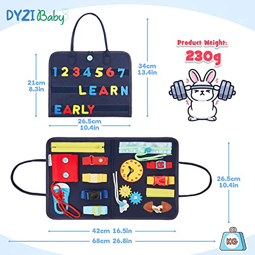 DYZI Busy Board for Toddlers-Educational Preschool Activity Toy for Boys & Girls-Sensory Travel Toys for Early Development-Montessori Board with Buckles for 1 2 3 4 Years Old for Kids