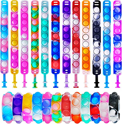 Ainiv 12PCS Fidget Bracelet Toys, Silicone Push Pop Bubble Wristband, Rainbow Multicolor Stress Relief Hand Finger, Poppet Sensory Fidget Bulk Hand Toys for Kids Adults ADHD OCD Anxiety Special Needs