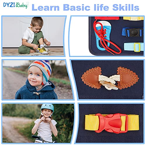 DYZI Busy Board for Toddlers-Educational Preschool Activity Toy for Boys & Girls-Sensory Travel Toys for Early Development-Montessori Board with Buckles for 1 2 3 4 Years Old for Kids