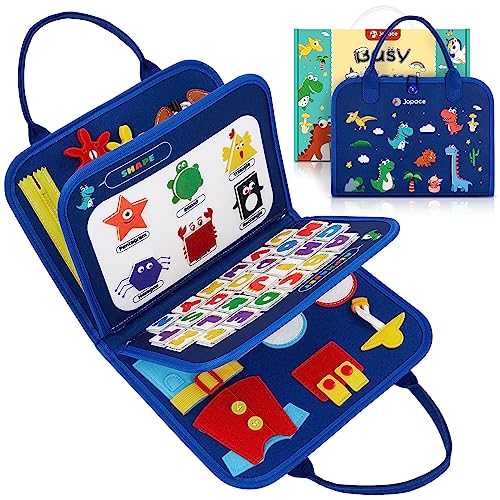 Japace Interactive Felt Busy Board for Kid Early Development Toys Montessori Educational Multi-page Busy Activity Book for Toddler 1 2 3 4 Year Olds Board Dinosaur Toy for Boys Baby Gift(Blue)