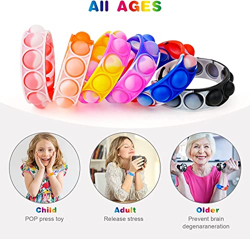 Ainiv 12PCS Fidget Bracelet Toys, Silicone Push Pop Bubble Wristband, Rainbow Multicolor Stress Relief Hand Finger, Poppet Sensory Fidget Bulk Hand Toys for Kids Adults ADHD OCD Anxiety Special Needs