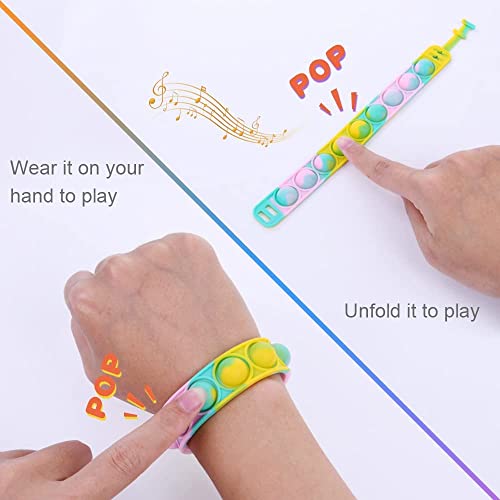 Ainiv 12PCS Fidget Bracelet Toys, Silicone Push Pop Bubble Wristband, Rainbow Multicolor Stress Relief Hand Finger, Poppet Sensory Fidget Bulk Hand Toys for Kids Adults ADHD OCD Anxiety Special Needs