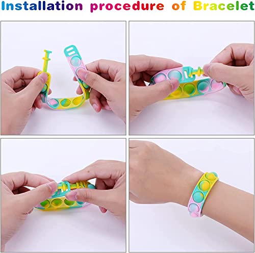 Ainiv 12PCS Fidget Bracelet Toys, Silicone Push Pop Bubble Wristband, Rainbow Multicolor Stress Relief Hand Finger, Poppet Sensory Fidget Bulk Hand Toys for Kids Adults ADHD OCD Anxiety Special Needs